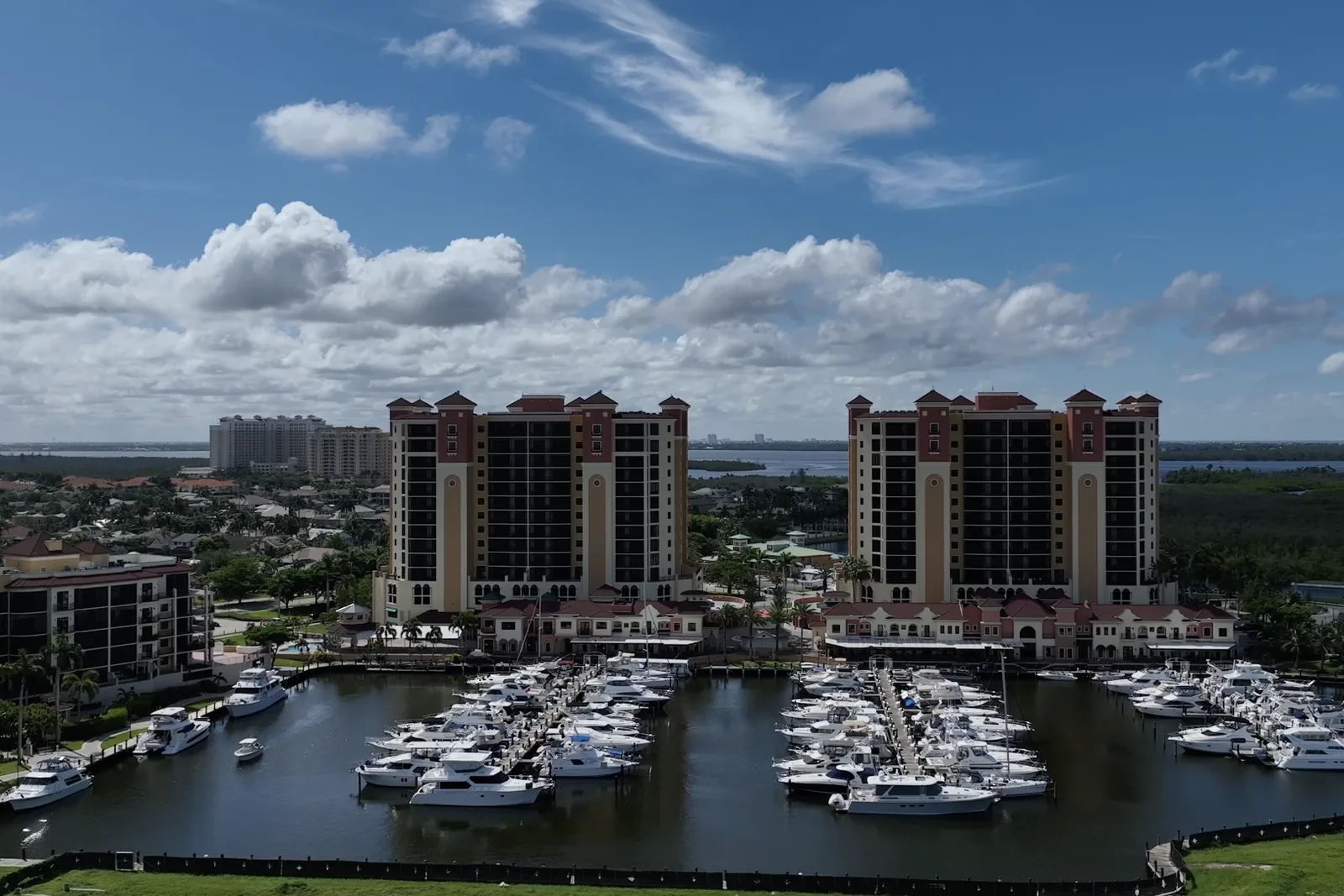 Aerial of the Cape Harbour marina and its residential towers, Cape Coral