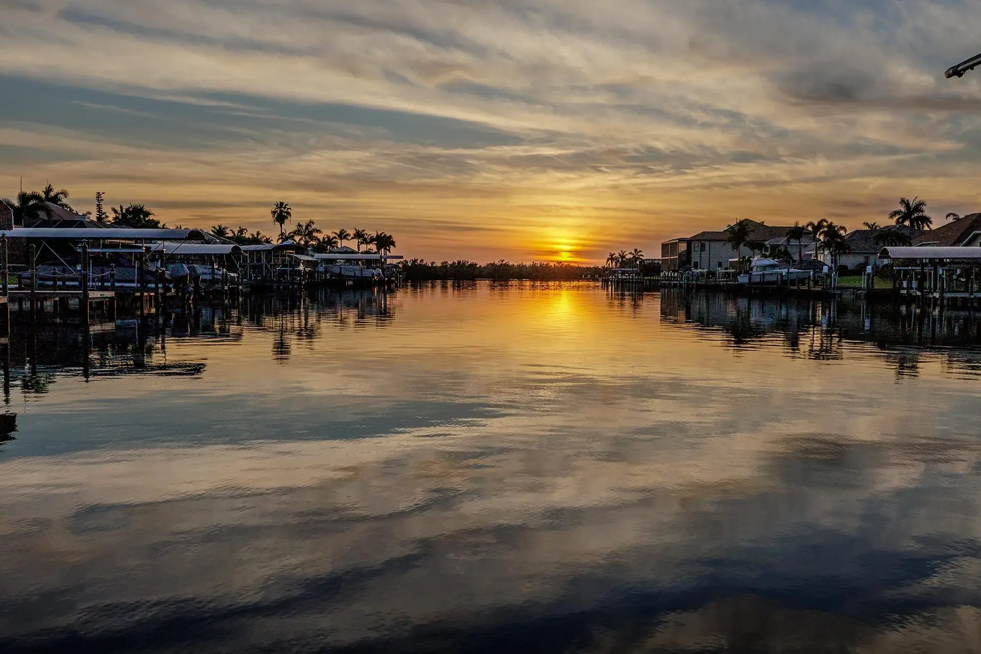 Sunset over a Cape Coral canal