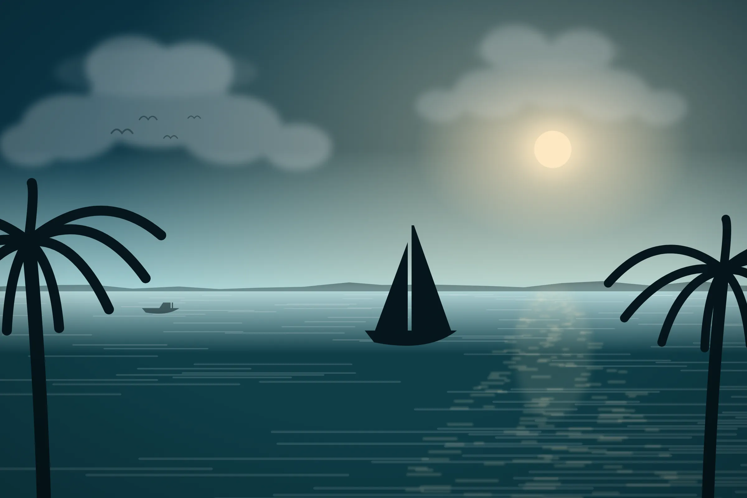 Illustration of a sailboat on the water under a January sun in Cape Coral