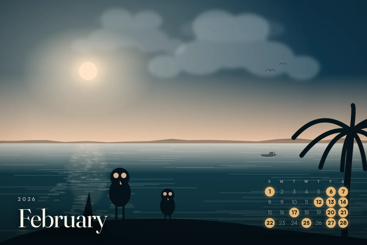 February 2026 calendar card, things to do in Cape Coral