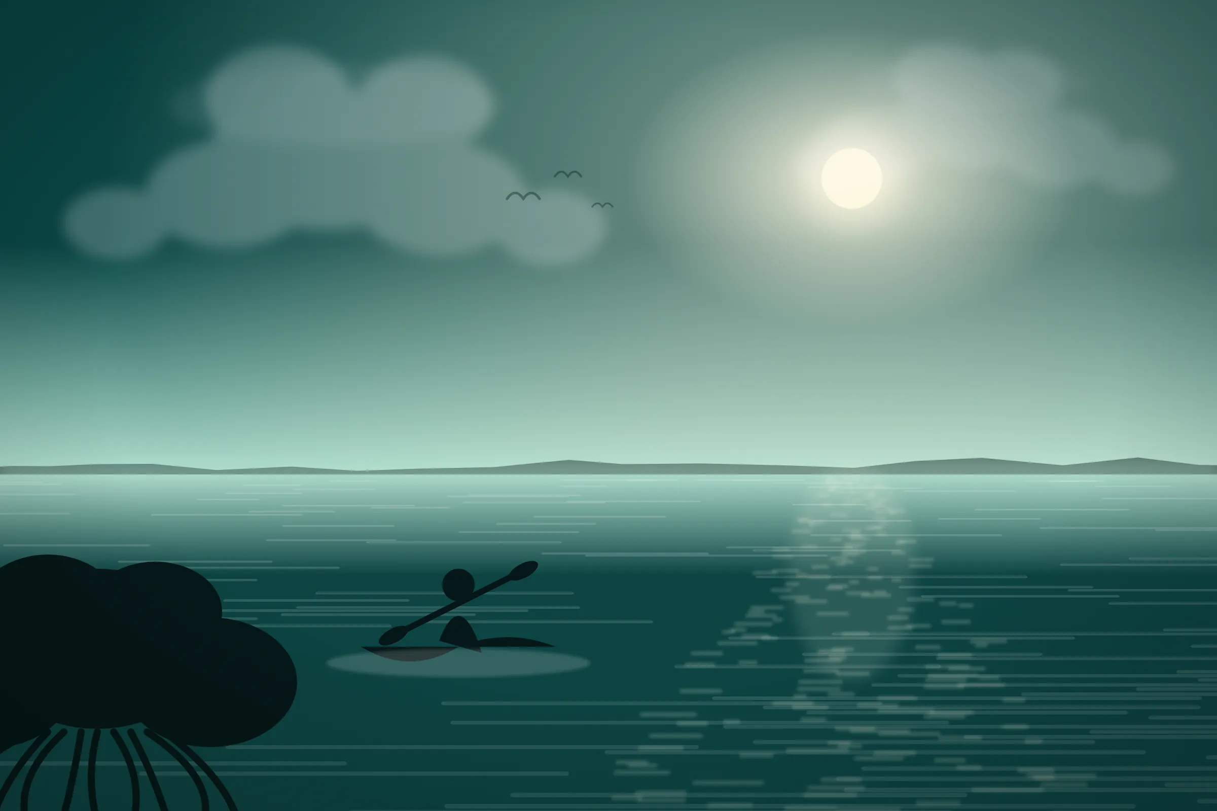 Illustration of a kayaker paddling past the mangroves in Cape Coral