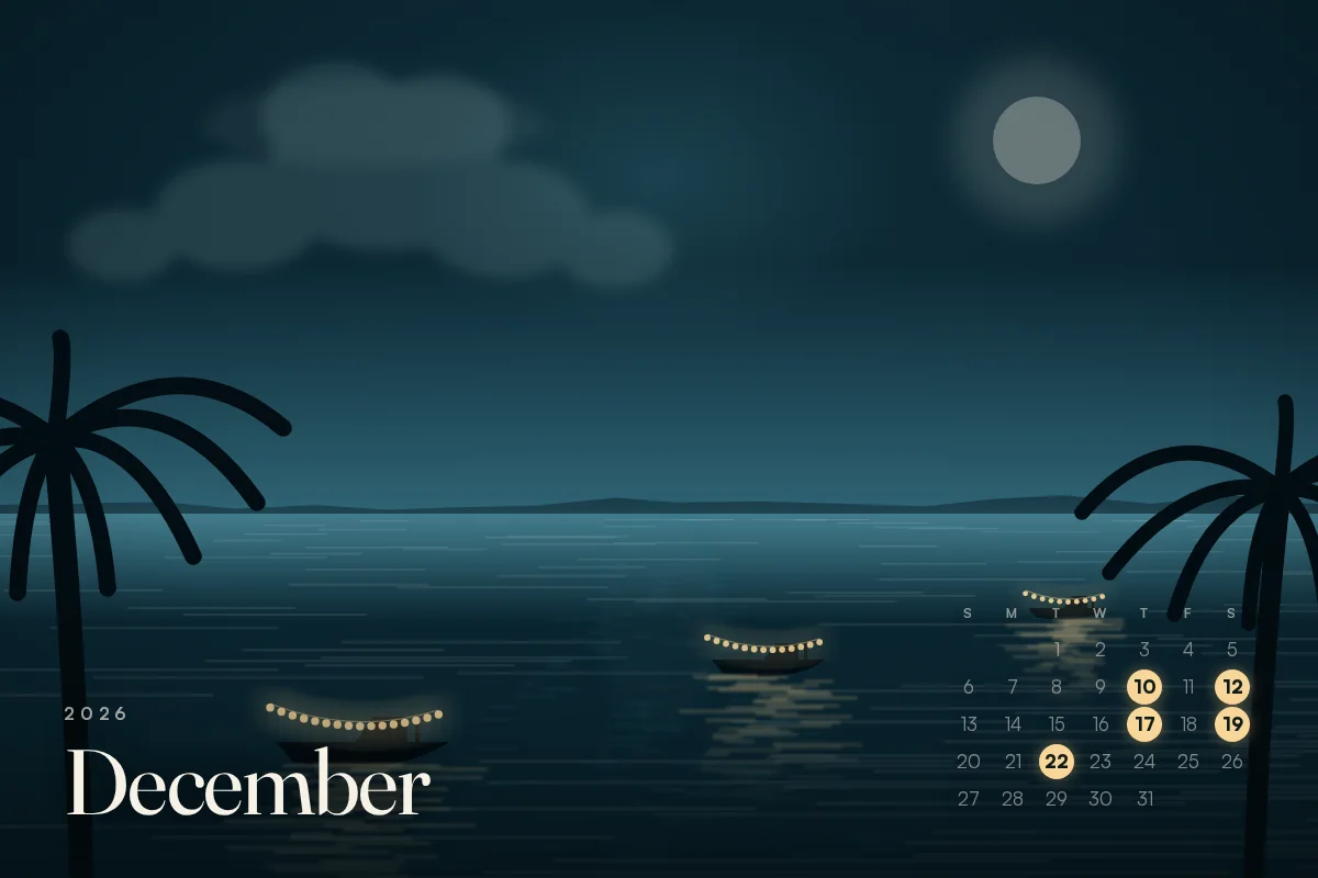 December 2026 calendar card, things to do in Cape Coral
