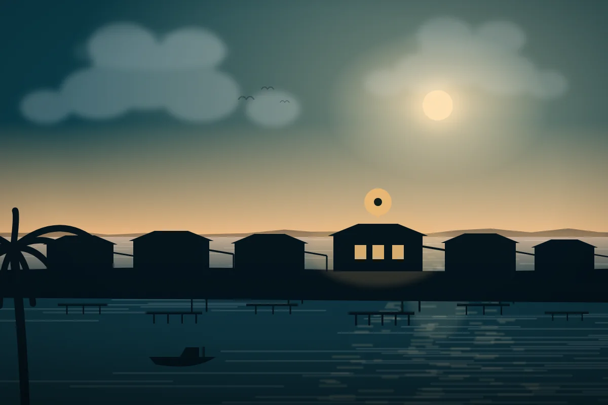 Illustration of canal-front homes at dusk in Cape Coral