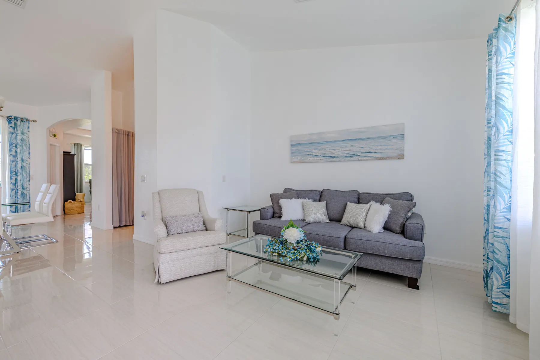 Open living area with the dining space beyond