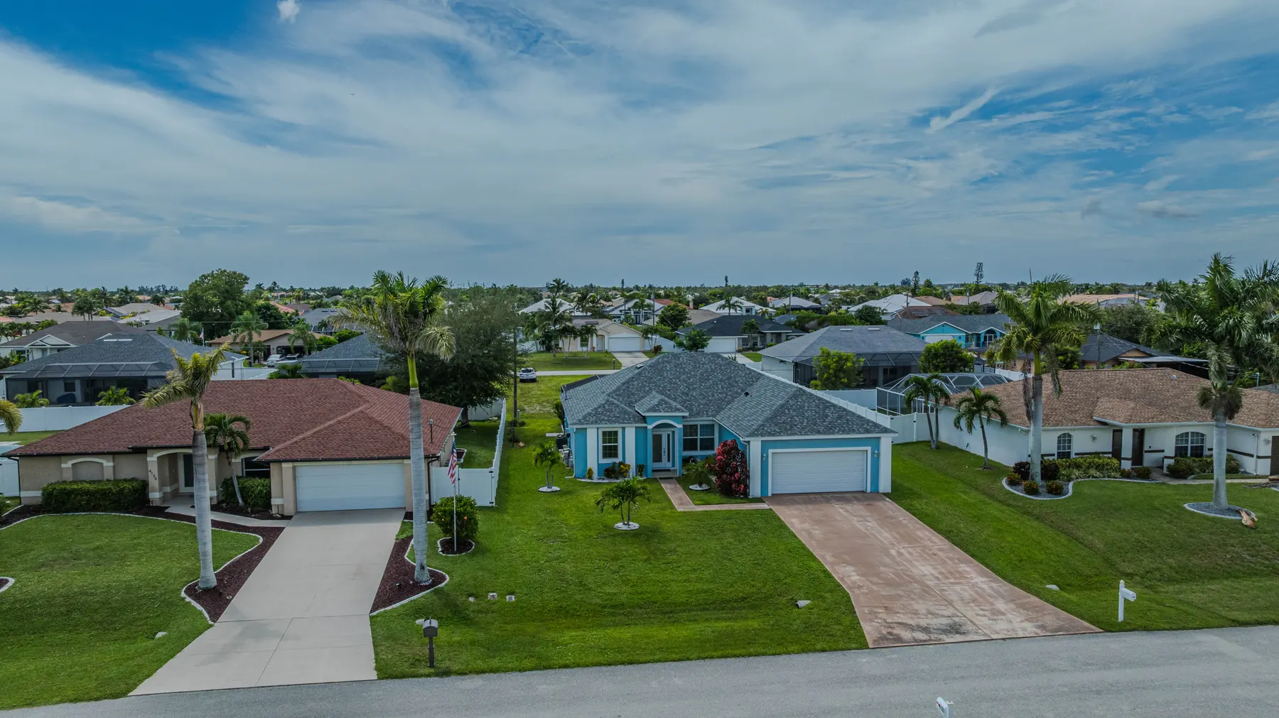 Aerial view along the street