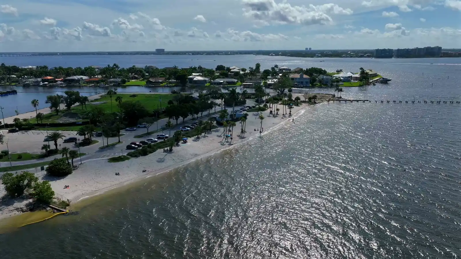 The Yacht Club beach and shoreline at Cape Coral, from the air